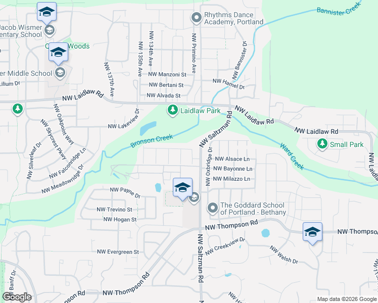map of restaurants, bars, coffee shops, grocery stores, and more near 4611 Northwest 130th Avenue in Portland