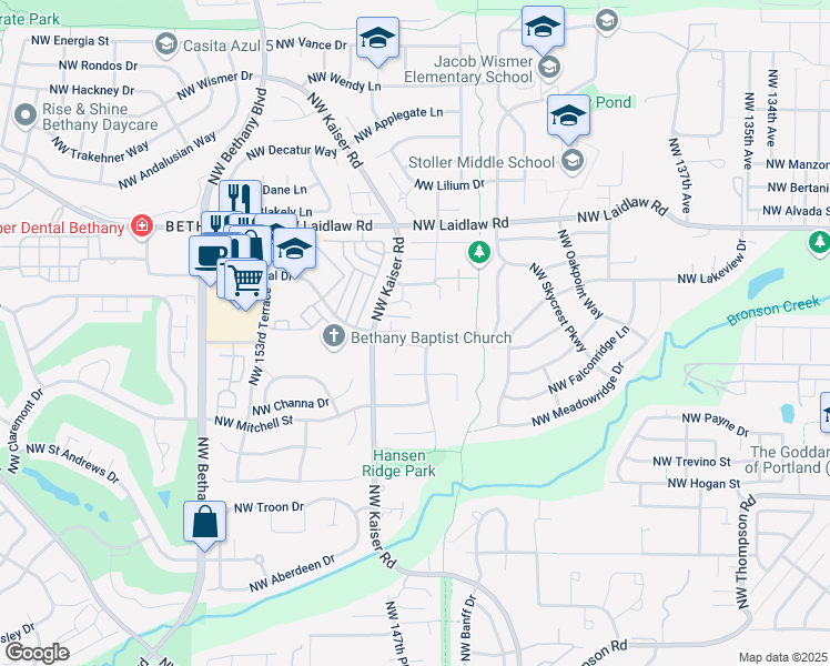 map of restaurants, bars, coffee shops, grocery stores, and more near 14720 Northwest Sethrich Lane in Portland