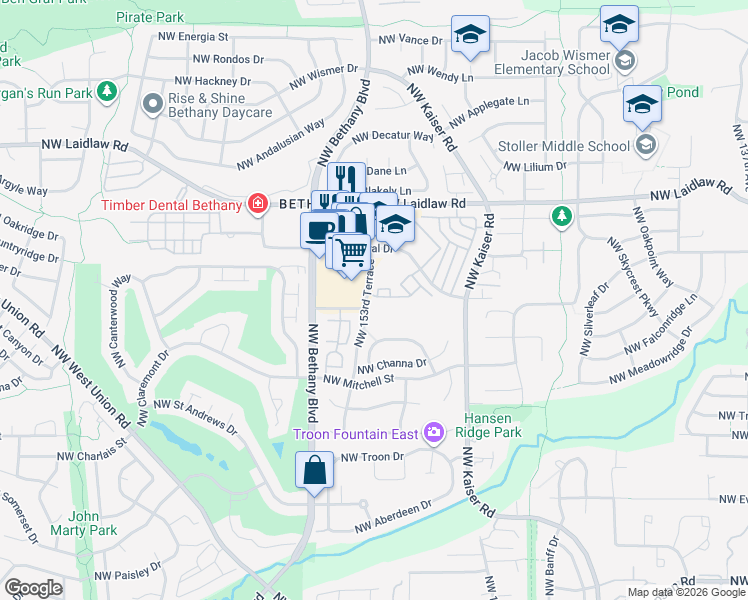 map of restaurants, bars, coffee shops, grocery stores, and more near 15050 Northwest Central Drive in Portland