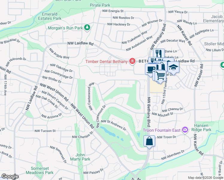map of restaurants, bars, coffee shops, grocery stores, and more near 4527 Northwest Tamoshanter Way in Portland