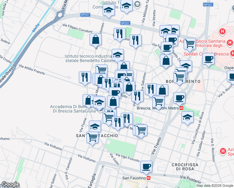 map of restaurants, bars, coffee shops, grocery stores, and more near 2-20 Via Salvo D'Acquisto in Brescia