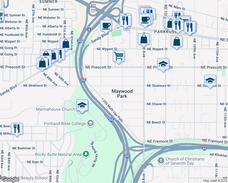 map of restaurants, bars, coffee shops, grocery stores, and more near 9806 Northeast Skidmore Street in Portland