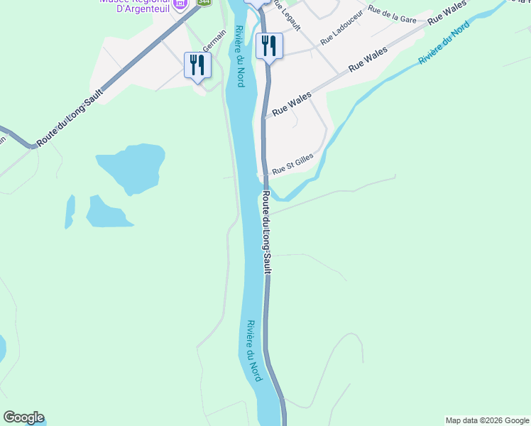 map of restaurants, bars, coffee shops, grocery stores, and more near Route du Long Sault in Argenteuil