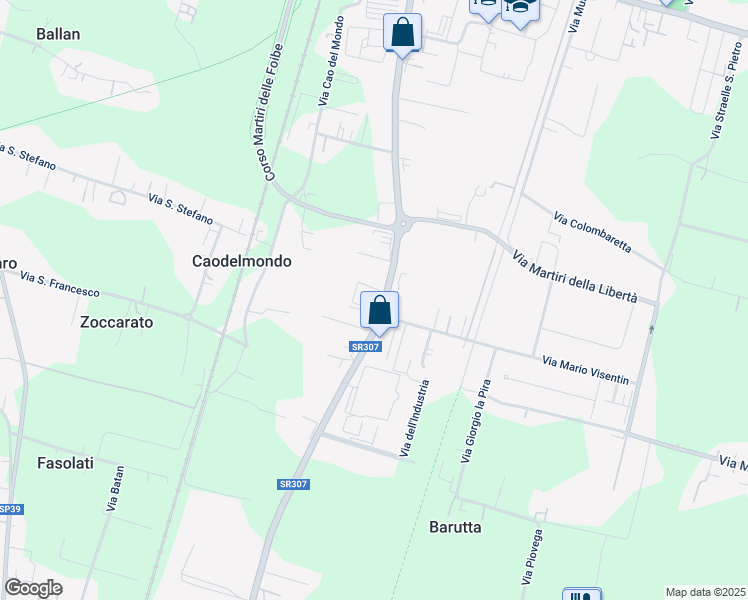 map of restaurants, bars, coffee shops, grocery stores, and more near 106/2 Via Borgo Padova in Camposampiero