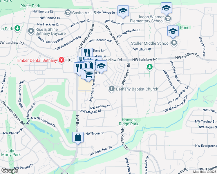 map of restaurants, bars, coffee shops, grocery stores, and more near 1204 Northwest Central Drive in Portland