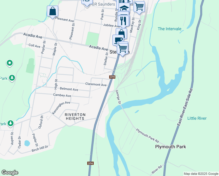 map of restaurants, bars, coffee shops, grocery stores, and more near 321 South Foord Street in Stellarton