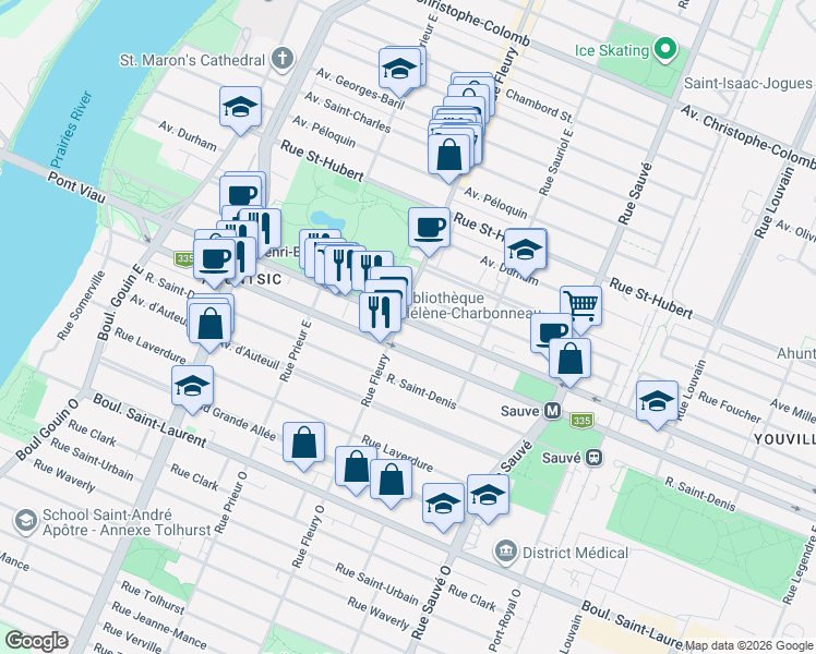 map of restaurants, bars, coffee shops, grocery stores, and more near 10226 Rue Lajeunesse in Montréal