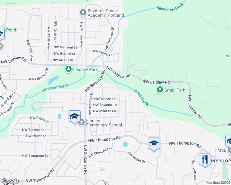 map of restaurants, bars, coffee shops, grocery stores, and more near 4634 Northwest 126th Place in Portland