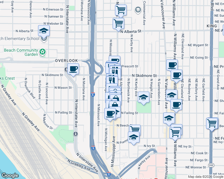 map of restaurants, bars, coffee shops, grocery stores, and more near in Portland