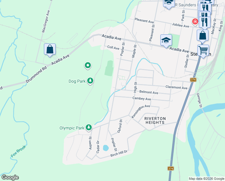 map of restaurants, bars, coffee shops, grocery stores, and more near 70 Poplar Street in Stellarton