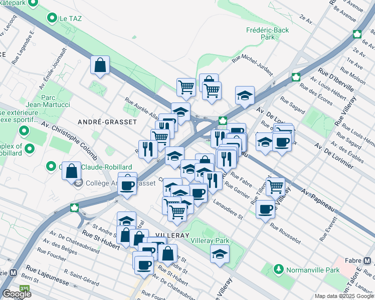 map of restaurants, bars, coffee shops, grocery stores, and more near in Montréal