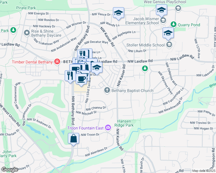 map of restaurants, bars, coffee shops, grocery stores, and more near 1204 Northwest Central Drive in Portland