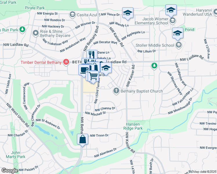 map of restaurants, bars, coffee shops, grocery stores, and more near 15050 Northwest Central Drive in Portland