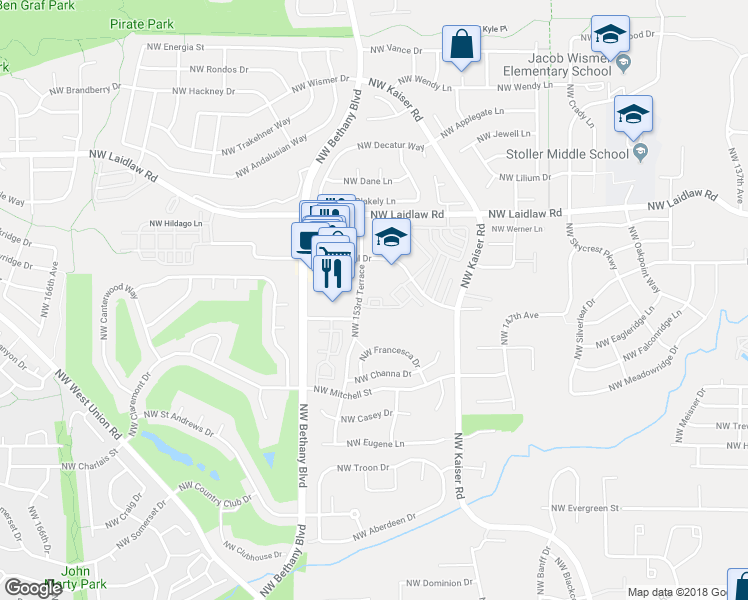 map of restaurants, bars, coffee shops, grocery stores, and more near 15050 Northwest Central Drive in Portland