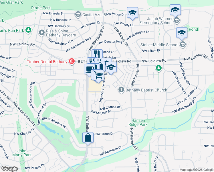 map of restaurants, bars, coffee shops, grocery stores, and more near 15050 Northwest Central Drive in Portland