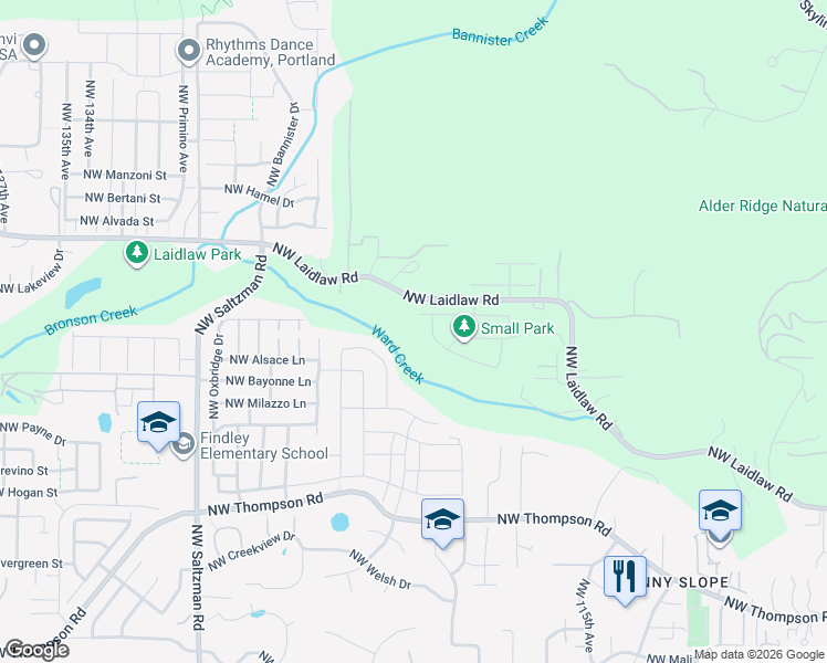 map of restaurants, bars, coffee shops, grocery stores, and more near 12222 Northwest Laidlaw Road in Portland