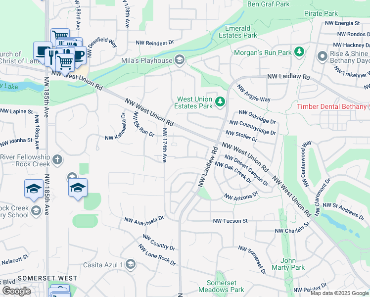 map of restaurants, bars, coffee shops, grocery stores, and more near 4661 Northwest Union Hills Terrace in Beaverton