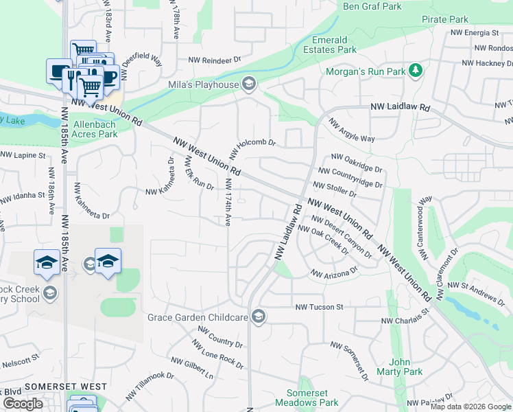 map of restaurants, bars, coffee shops, grocery stores, and more near 4661 Northwest Union Hills Terrace in Beaverton