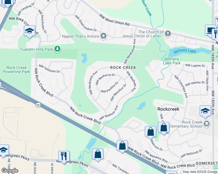 map of restaurants, bars, coffee shops, grocery stores, and more near 20015 Northwest Paulina Drive in Portland