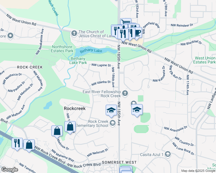map of restaurants, bars, coffee shops, grocery stores, and more near 4660 Northwest 187th Avenue in Portland