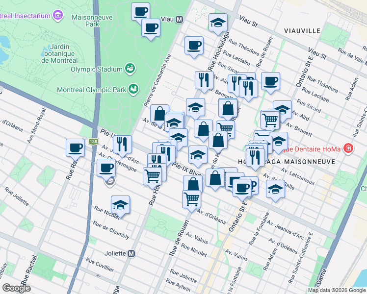 map of restaurants, bars, coffee shops, grocery stores, and more near 2421 Avenue Desjardins in Montréal