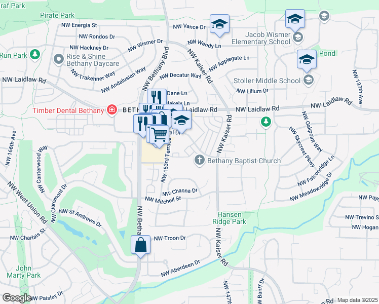 map of restaurants, bars, coffee shops, grocery stores, and more near 1204 Northwest Central Drive in Portland