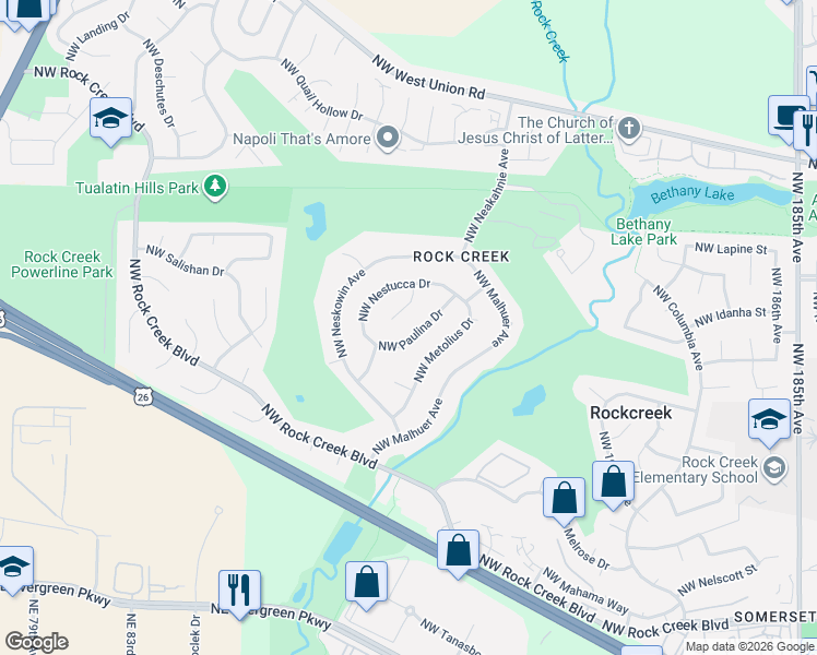 map of restaurants, bars, coffee shops, grocery stores, and more near 20015 Northwest Paulina Drive in Portland