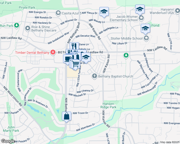 map of restaurants, bars, coffee shops, grocery stores, and more near 1204 Northwest Central Drive in Portland