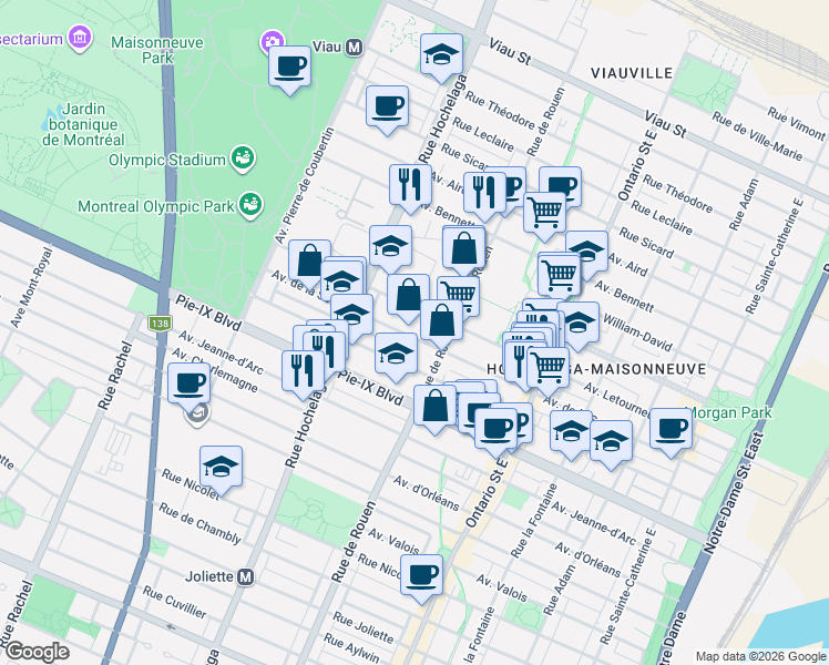 map of restaurants, bars, coffee shops, grocery stores, and more near 2303 Avenue de la Salle in Montréal