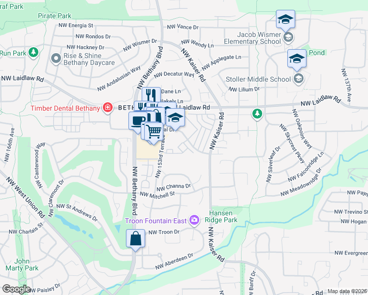 map of restaurants, bars, coffee shops, grocery stores, and more near 15066 Northwest Central Drive in Portland