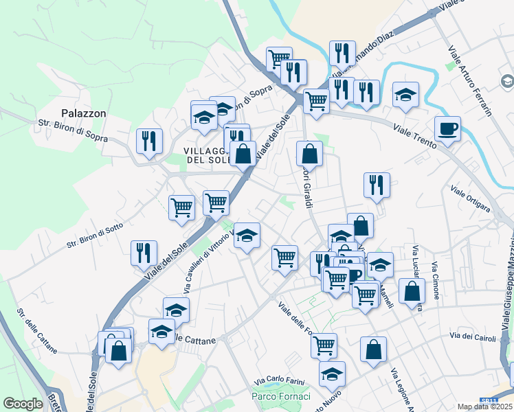 map of restaurants, bars, coffee shops, grocery stores, and more near 62 Via Battaglione Stelvio in Vicenza