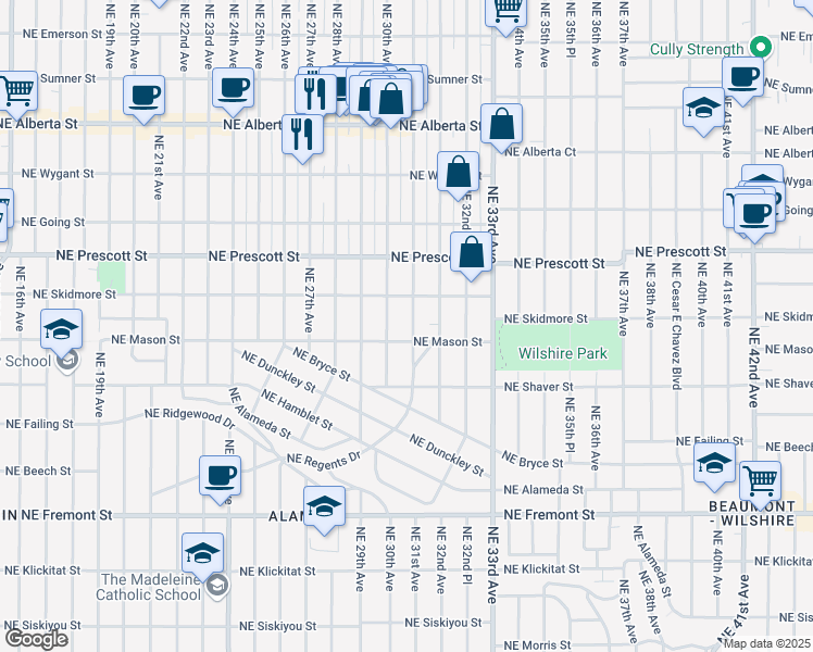 map of restaurants, bars, coffee shops, grocery stores, and more near 4123 Northeast 31st Avenue in Portland