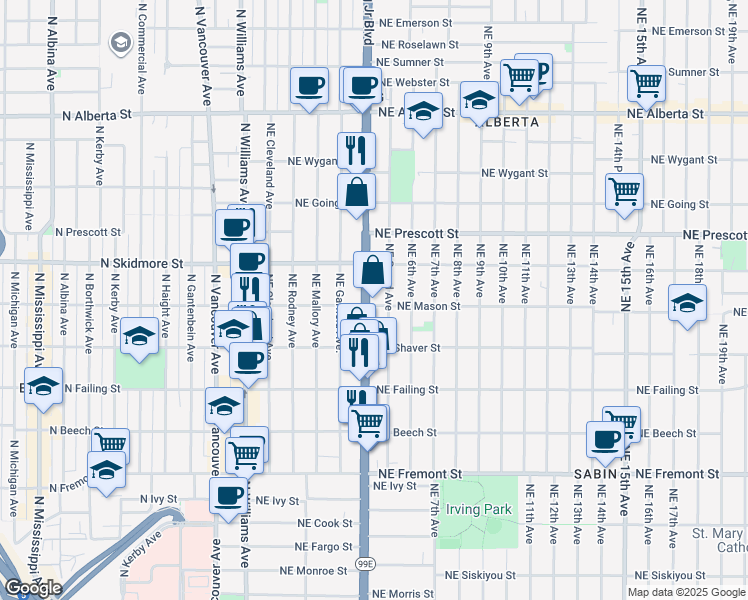 map of restaurants, bars, coffee shops, grocery stores, and more near in Portland