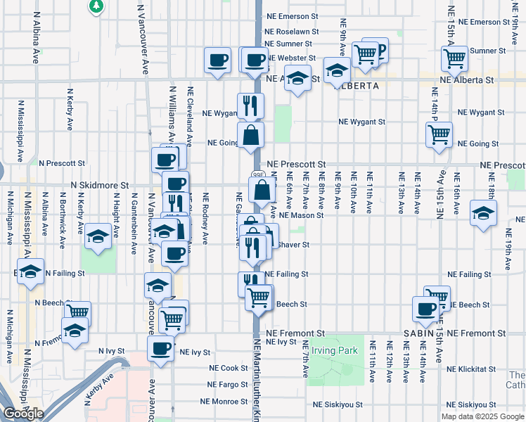 map of restaurants, bars, coffee shops, grocery stores, and more near in Portland