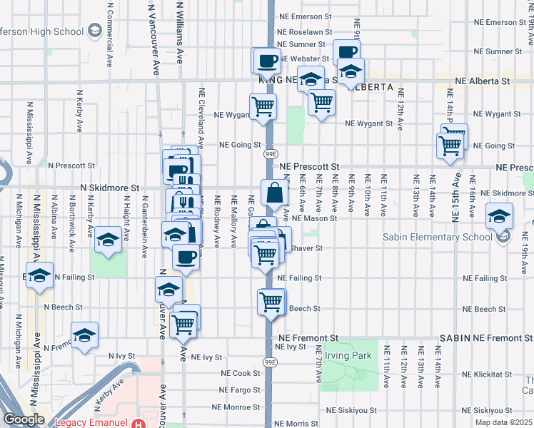 map of restaurants, bars, coffee shops, grocery stores, and more near in Portland