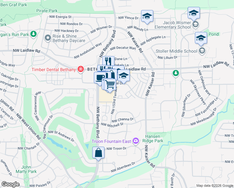 map of restaurants, bars, coffee shops, grocery stores, and more near 15050 Northwest Central Drive in Portland