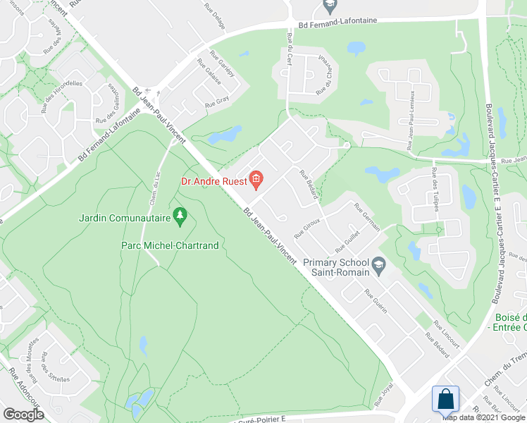 map of restaurants, bars, coffee shops, grocery stores, and more near 1800 Rue du Caribou in Longueuil