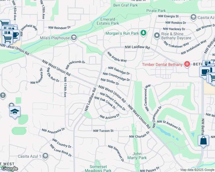 map of restaurants, bars, coffee shops, grocery stores, and more near 4715 Northwest 169th Place in Portland