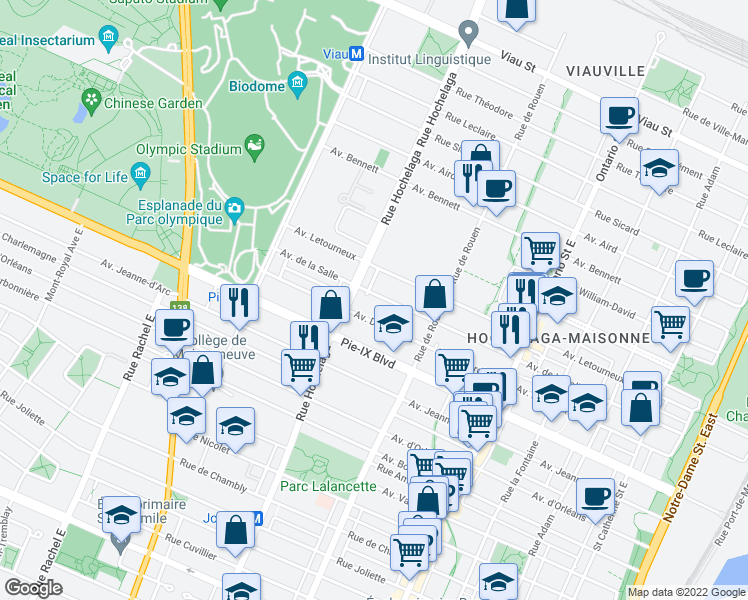 map of restaurants, bars, coffee shops, grocery stores, and more near 2402 Avenue de la Salle in Montréal