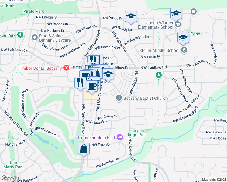 map of restaurants, bars, coffee shops, grocery stores, and more near 1204 Northwest Central Drive in Portland