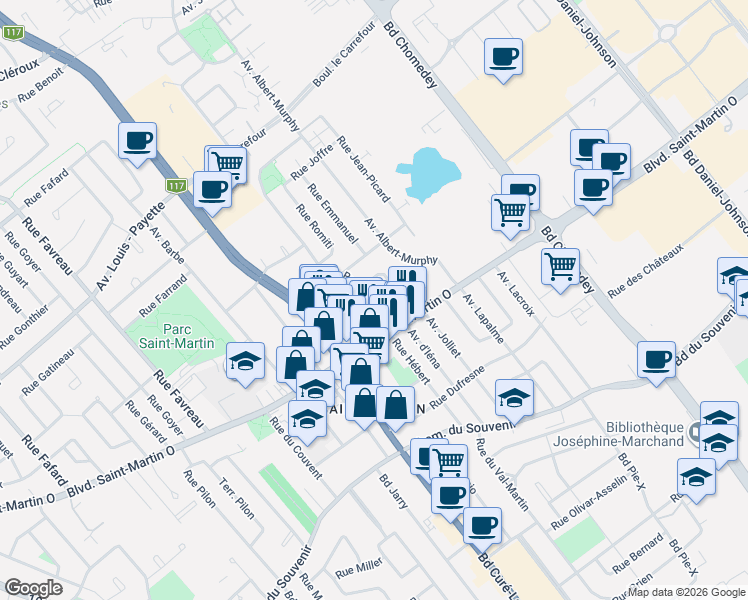map of restaurants, bars, coffee shops, grocery stores, and more near 751 Rue Bruno in Laval