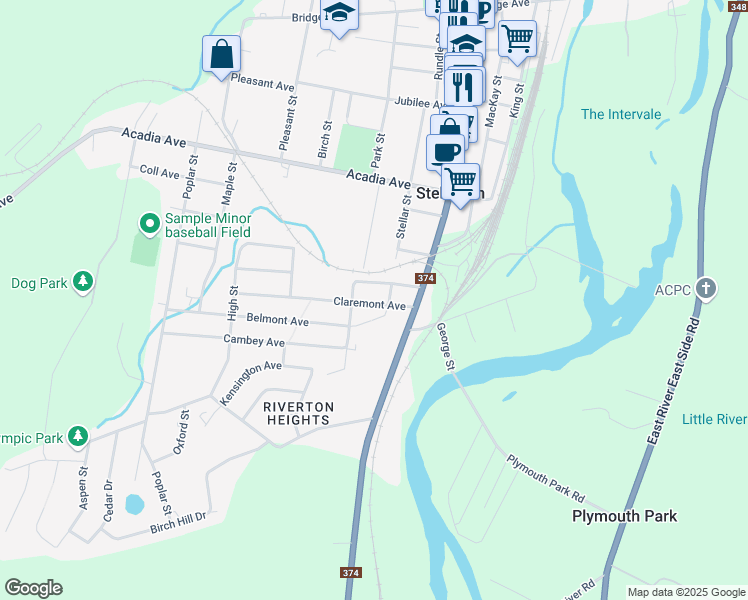 map of restaurants, bars, coffee shops, grocery stores, and more near 22 Claremont Avenue in Stellarton