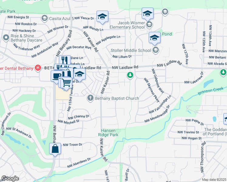 map of restaurants, bars, coffee shops, grocery stores, and more near 14720 Northwest Sethrich Lane in Portland