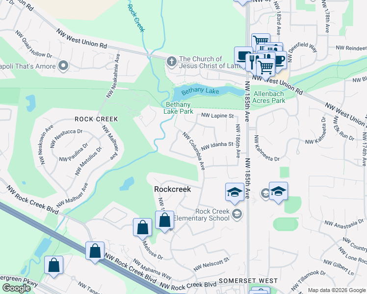 map of restaurants, bars, coffee shops, grocery stores, and more near 4695 Northwest Columbia Avenue in Portland