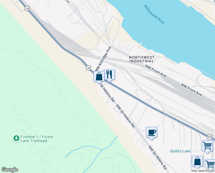 map of restaurants, bars, coffee shops, grocery stores, and more near 4325-4347 Northwest Yeon Avenue in Portland