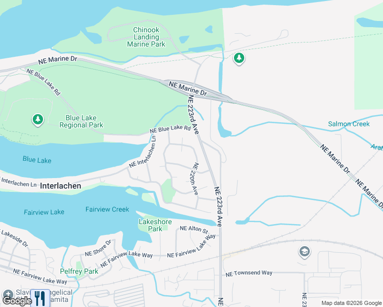 map of restaurants, bars, coffee shops, grocery stores, and more near 4155 Northeast 220th Avenue in Fairview