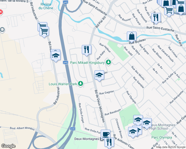 map of restaurants, bars, coffee shops, grocery stores, and more near 696 Boulevard Deux Montagnes in Deux-Montagnes