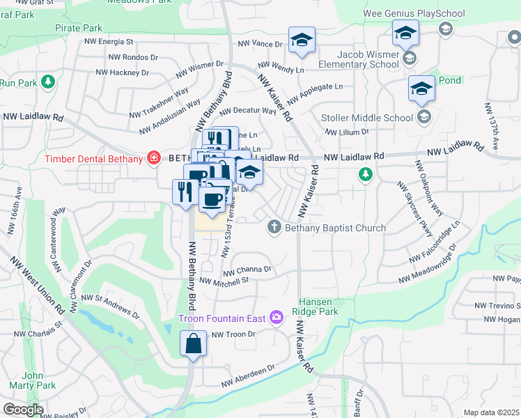 map of restaurants, bars, coffee shops, grocery stores, and more near 1204 Northwest Central Drive in Portland
