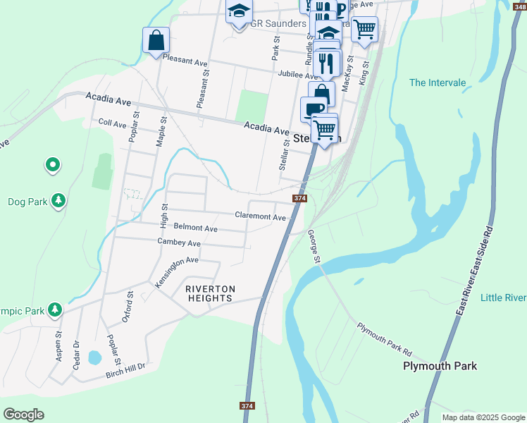 map of restaurants, bars, coffee shops, grocery stores, and more near 24 Claremont Avenue in Stellarton