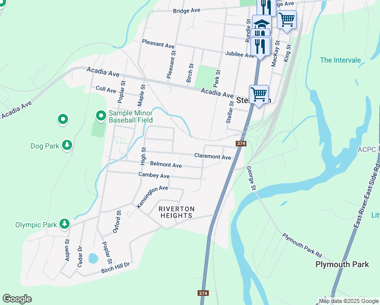 map of restaurants, bars, coffee shops, grocery stores, and more near 44 Claremont Avenue in Stellarton